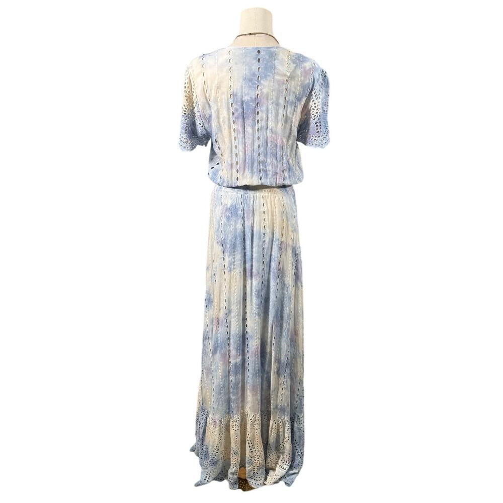 Young Fabulous & Broke Costa Blue Tie Dye Eyelet Maxi Dress Small Feminine Boho - Picture 3 of 10